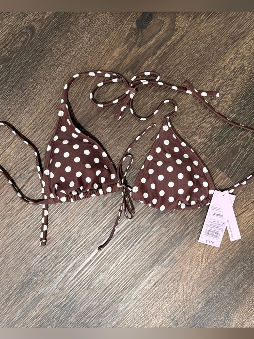 Target Brown and White Polka Dot Triangle Bikini Top